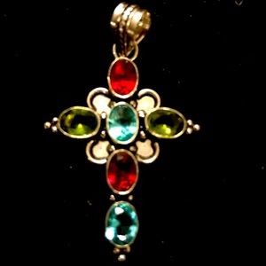 Sterling Silver Cross Multi Stone Peridot, Blue Topaz, Garnet 20inch Chain NEW